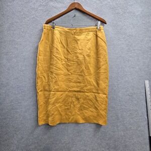 VINTAGE Jakelin Designs Women Skirt 14 Yellow Linen Button 90s